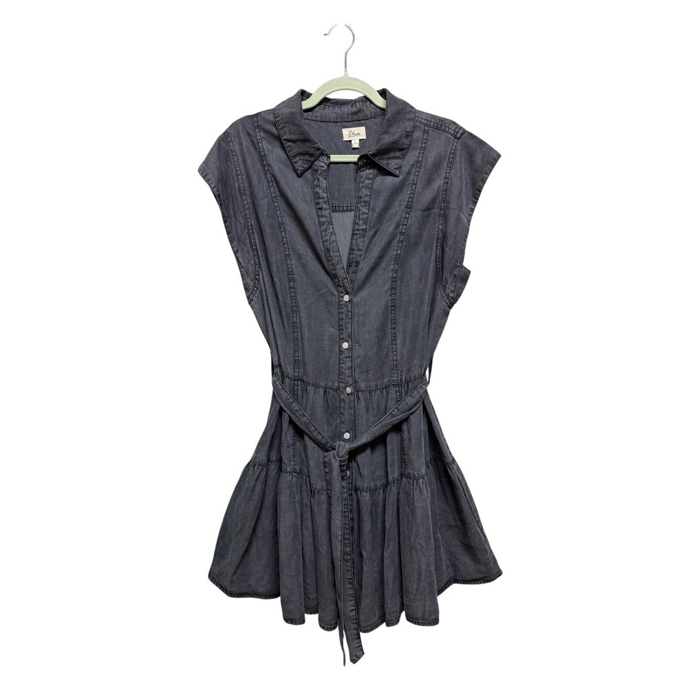 Elan (gray) Button Down Tencel Mini Dress Women Large DT50100